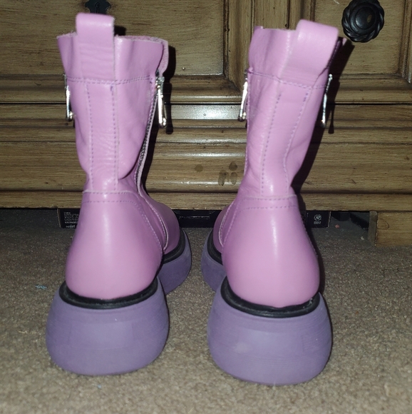 Free People 💜 Mara Purple Leather Platform Moto Ankle Boots, 5.5 - Picture 6 of 10